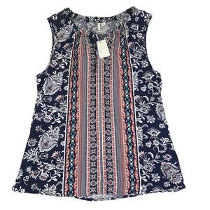 NWT Cato Est. 1946 Sleeveless Top Floral Stripe Navy Size Large